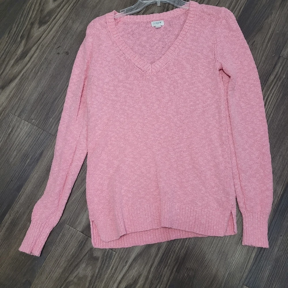 J. Crew Light Pink V-Neck Sweater XS Slub Knit Cotton Blend